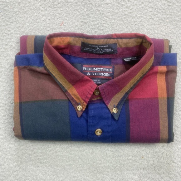 Vintage Roundtree Yorke Shirt Mens Large Long Sleeve Plaid Single Needle 90s - Picture 13 of 13